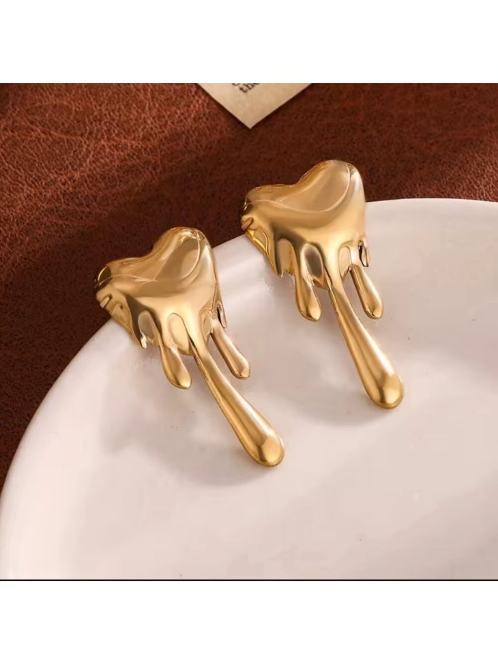 Melting Gold Dripping Heart Earrings